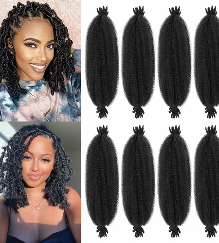 MCNJM Springy Afro Twist Marley Braiding Hair 16 Inch 8 Packs 1B#