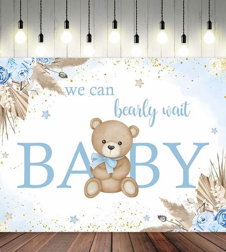 ASDCXZ Baby Shower Backdrop Brown Bear Boho Floral 10x8ft Blue Gold Dots