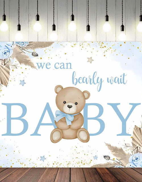 Load image into Gallery viewer, ASDCXZ Baby Shower Backdrop Brown Bear Boho Floral 10x8ft Blue Gold Dots
