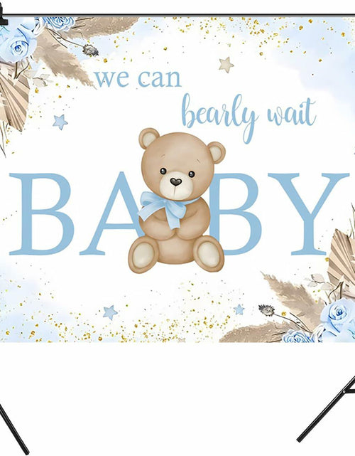 Load image into Gallery viewer, ASDCXZ Baby Shower Backdrop Brown Bear Boho Floral 10x8ft Blue Gold Dots
