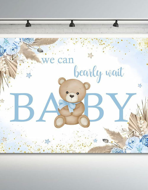 Load image into Gallery viewer, ASDCXZ Baby Shower Backdrop Brown Bear Boho Floral 10x8ft Blue Gold Dots
