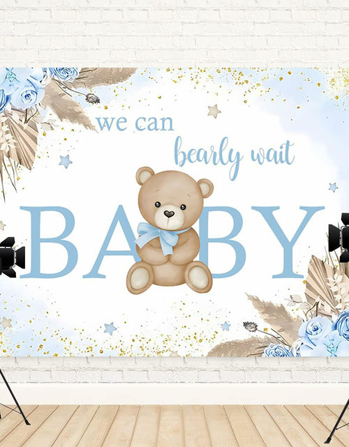 Load image into Gallery viewer, ASDCXZ Baby Shower Backdrop Brown Bear Boho Floral 10x8ft Blue Gold Dots
