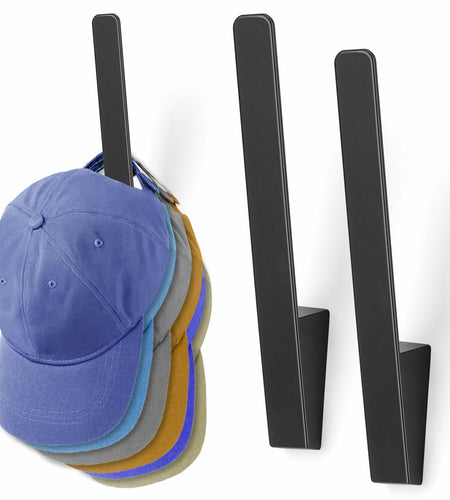 PEDORUBY Wall Mount Hat Rack Hooks for Baseball Caps 3 Pack Black