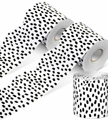 PerKoop Bulletin Board Borders 2 Rolls 131ft Dots White Background