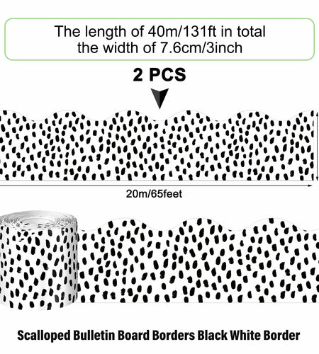 PerKoop Bulletin Board Borders 2 Rolls 131ft Dots White Background