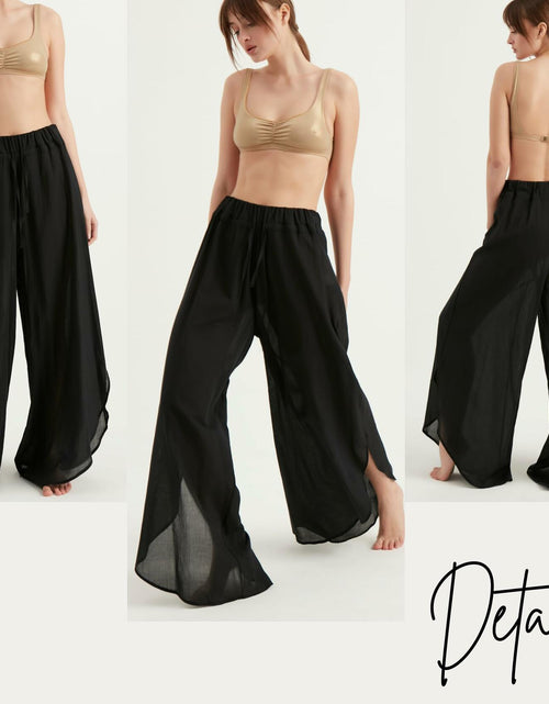 Load image into Gallery viewer, TUBANUR Women's Wide Leg Elastic Waist Slit Loose Pants Black Size XS
