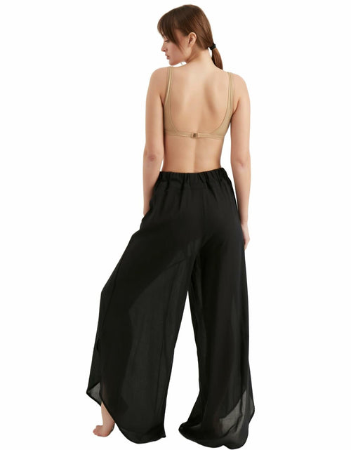 Load image into Gallery viewer, TUBANUR Women's Wide Leg Elastic Waist Slit Loose Pants Black Size XS
