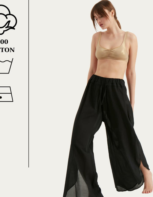 Load image into Gallery viewer, TUBANUR Women's Wide Leg Elastic Waist Slit Loose Pants Black Size XS
