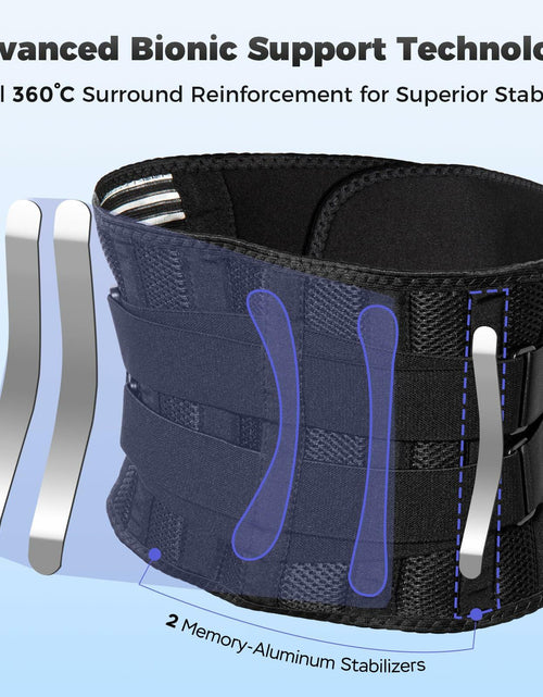 Load image into Gallery viewer, Ebullient Assimilate Adjustable Lumbar Back Brace Black/Silver Size S
