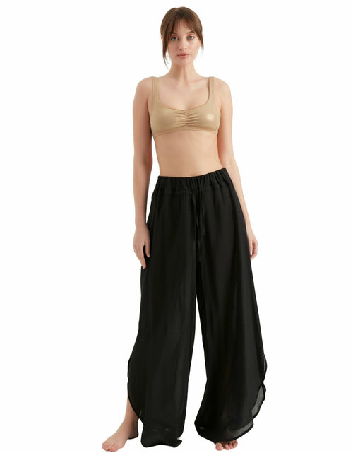 Load image into Gallery viewer, TUBANUR Women's Wide Leg Elastic Waist Slit Loose Pants Black Size XS

