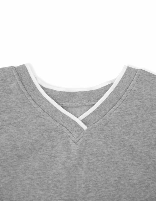 Load image into Gallery viewer, Hilinker Womens V Neck Oversized Sweatshirt Long Sleeve Grey Size S
