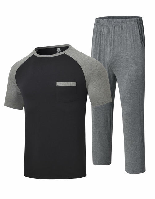 Load image into Gallery viewer, MoFiz Men's Pajama Set Short Sleeve T-Shirt &amp; Shorts Dark Gray/Black Size 2XL

