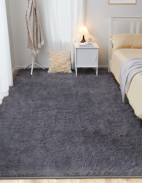 Load image into Gallery viewer, Puremy Grey Round Fluffy Rug 5ft Non-Slip Carpet for Kids Nursery Room
