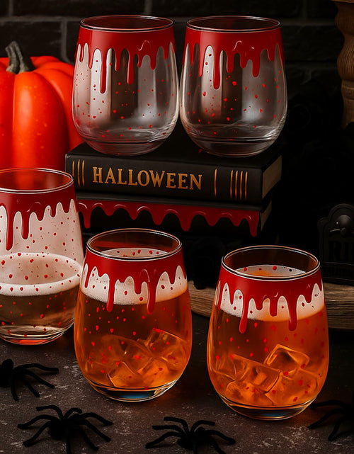 Load image into Gallery viewer, Maxcheck 6 Pack 18oz Stemless Halloween Wine Glasses Clear Bloody

