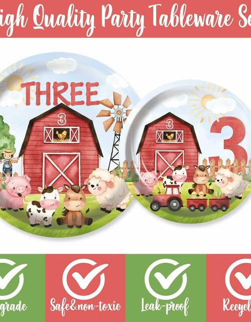 Load image into Gallery viewer, HEETON Farm Boy Three Party Plate 9in Red Green Animal Print Birthday
