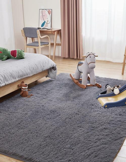 Load image into Gallery viewer, Puremy Grey Round Fluffy Rug 5ft Non-Slip Carpet for Kids Nursery Room
