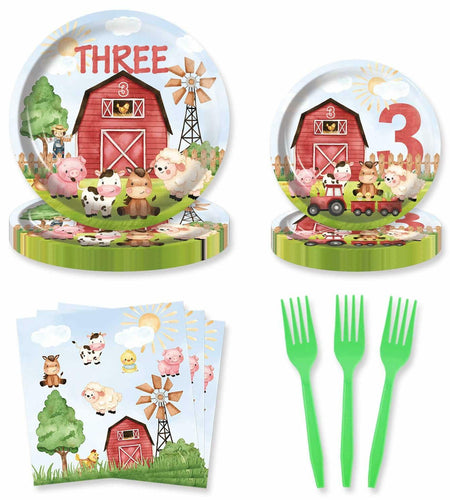 HEETON Farm Boy Three Party Plate 9in Red Green Animal Print Birthday