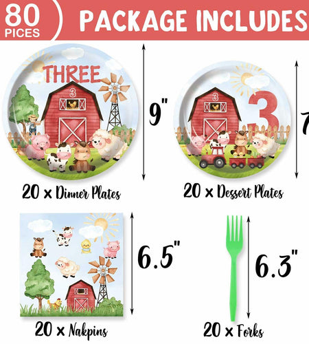HEETON Farm Boy Three Party Plate 9in Red Green Animal Print Birthday