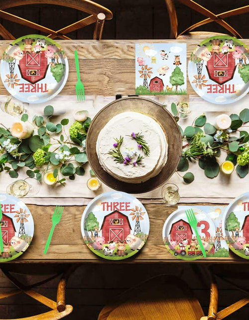 Load image into Gallery viewer, HEETON Farm Boy Three Party Plate 9in Red Green Animal Print Birthday
