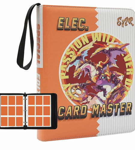 PTKANGBAZI Trading Card Binder 900 Pockets 9-Pocket Zipper 3 Rings Orange