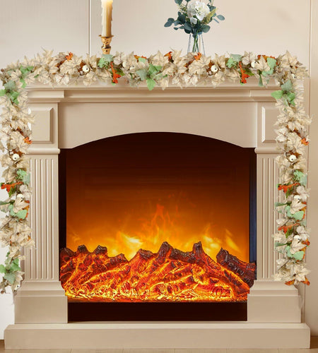 DEPMEM 9Ft Fall Garland White Pumpkins Maple Leaves Thanksgiving Decor 1Pack