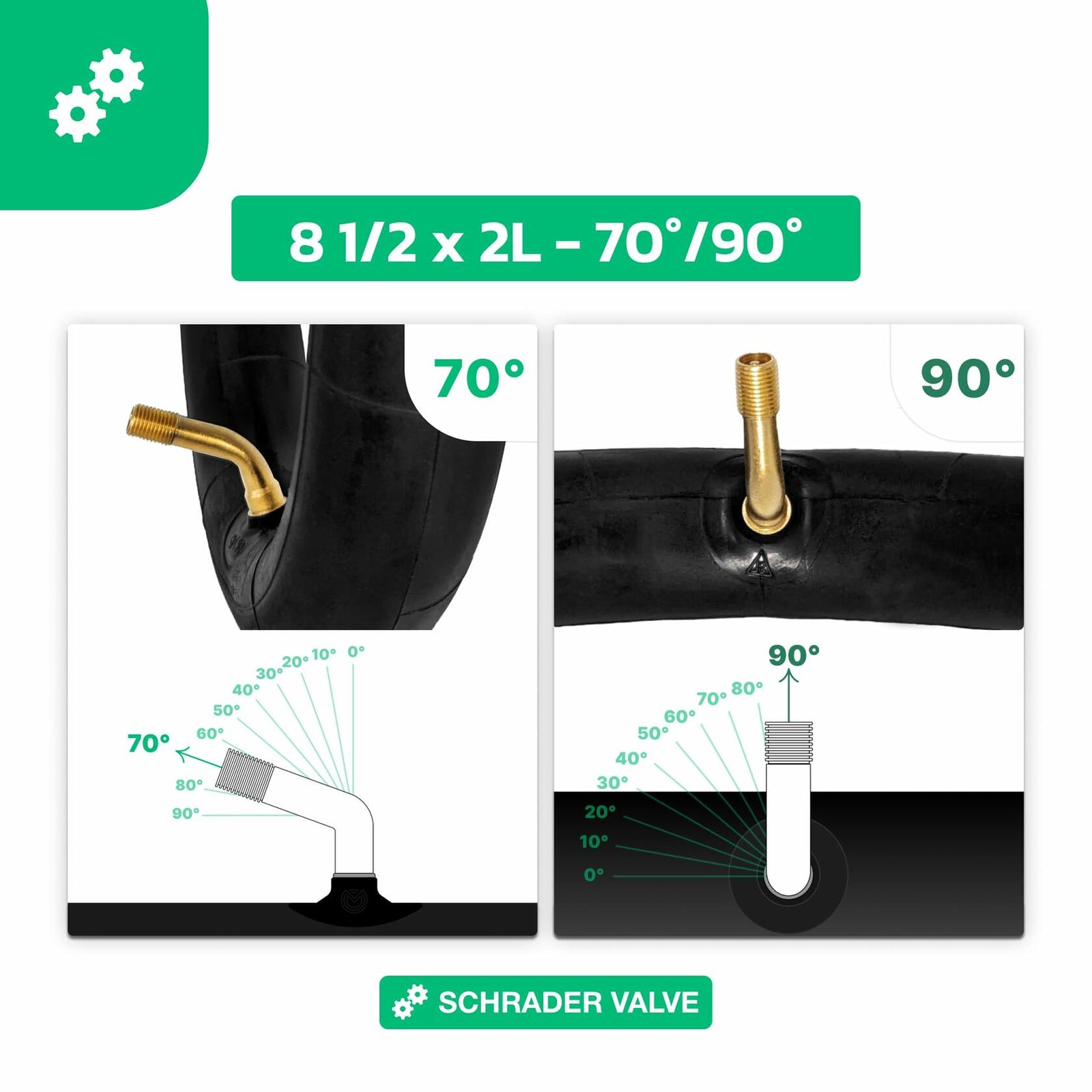 MOOVMOOV 2-Pack Inner Tubes 8.5x2L Bent Valve 70/90 for Electric Scooter Size 8