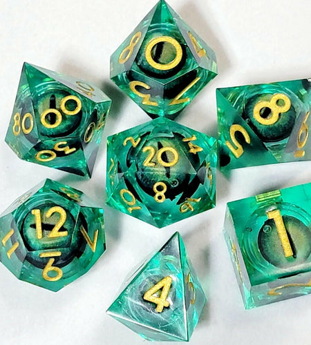Maywin Dungeons & Dragons Liquid Core Dragon Eye Polyhedral Dice Set. Green