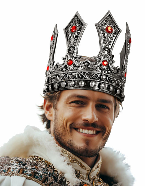 Load image into Gallery viewer, MCJC Medieval King Crown with Red Gems Adjustable Royal Tiara Bronze

