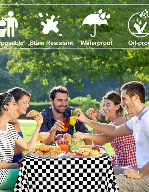 Load image into Gallery viewer, CINSOEN 4 Pack Black White Checkered Plastic Tablecloth 54x108in Rectangle
