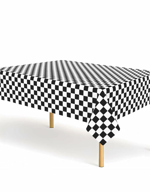 Load image into Gallery viewer, CINSOEN 4 Pack Black White Checkered Plastic Tablecloth 54x108in Rectangle
