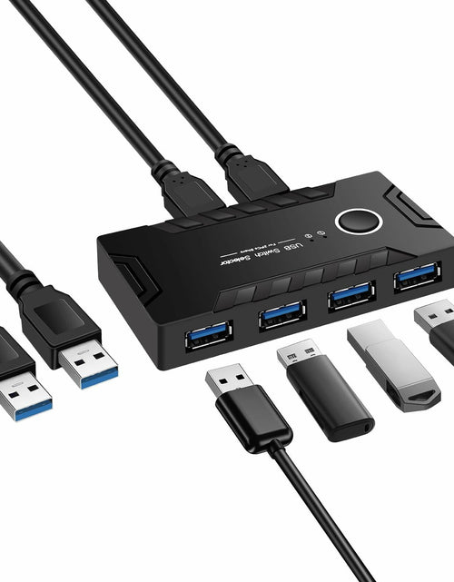 Load image into Gallery viewer, USB 3.0 KVM Switch 2 Computers Share 4 USB Devices One-Button + 2 USB Cables
