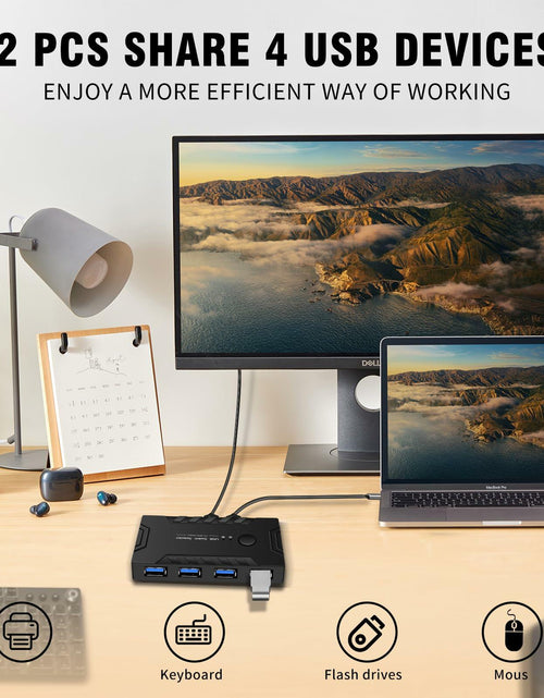 Load image into Gallery viewer, USB 3.0 KVM Switch 2 Computers Share 4 USB Devices One-Button + 2 USB Cables
