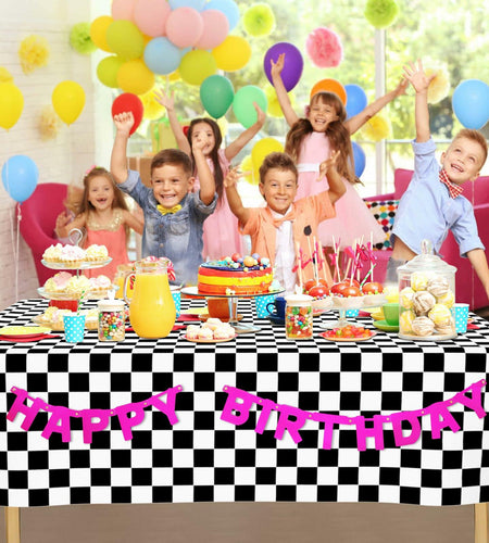 CINSOEN 4 Pack Black White Checkered Plastic Tablecloth 54x108in Rectangle