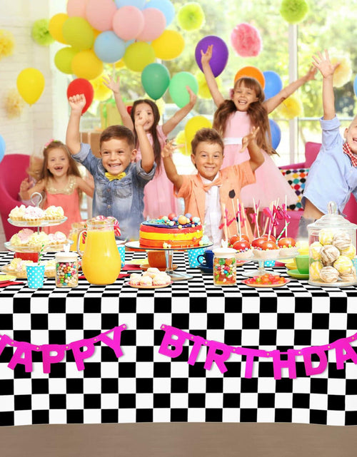 Load image into Gallery viewer, CINSOEN 4 Pack Black White Checkered Plastic Tablecloth 54x108in Rectangle
