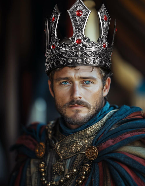 Load image into Gallery viewer, MCJC Medieval King Crown with Red Gems Adjustable Royal Tiara Bronze
