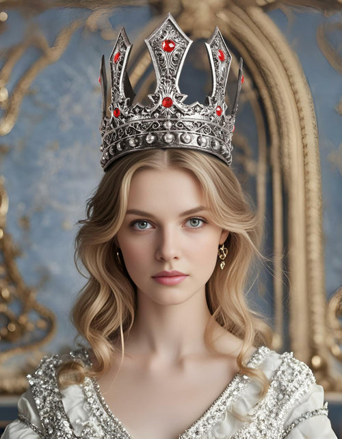 Load image into Gallery viewer, MCJC Medieval King Crown with Red Gems Adjustable Royal Tiara Bronze
