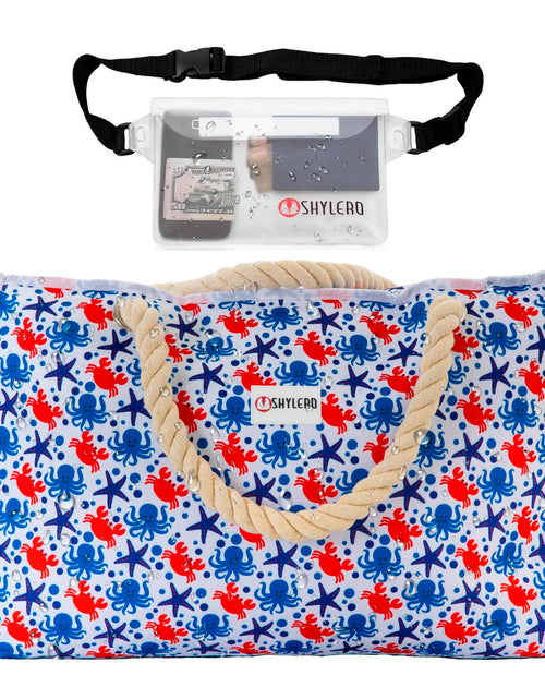 Load image into Gallery viewer, SHYLERO Waterproof Beach Tote Bag with Airtight Pouch &amp; Key Holder L22xH15xW6
