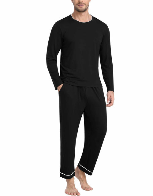 Load image into Gallery viewer, MoFiz Mens Long Sleeve Pajama Set Black Top &amp; Pants 2 Piece Loungewear Size L
