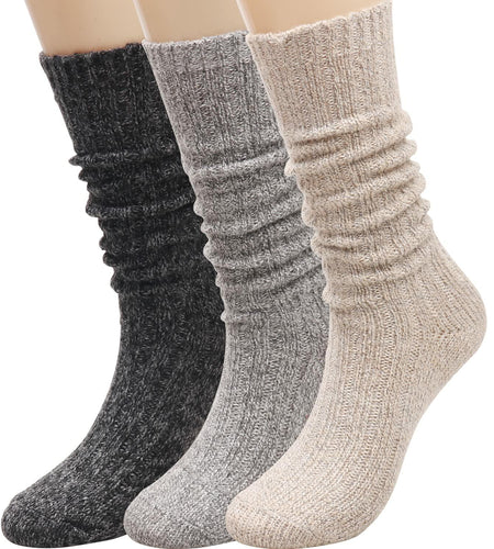 TINTAO Women Wool Cable Knit Knee High Boot Socks 3 Pairs Mixed Color Size 5-11