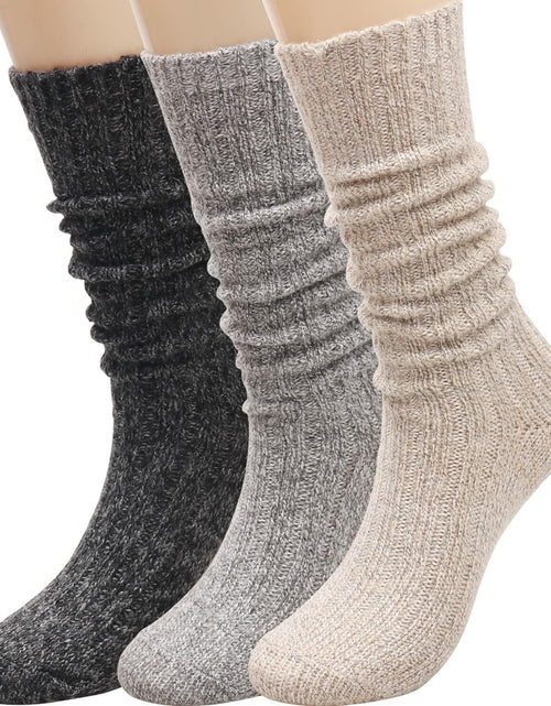 Load image into Gallery viewer, TINTAO Women Wool Cable Knit Knee High Boot Socks 3 Pairs Mixed Color Size 5-11
