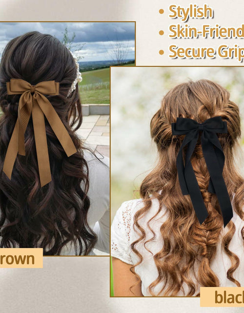 Load image into Gallery viewer, MIKONIKO Bow Hair Clips 2PCS Set Black Brown Ribbon Alligator Clip
