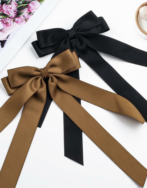 Load image into Gallery viewer, MIKONIKO Bow Hair Clips 2PCS Set Black Brown Ribbon Alligator Clip

