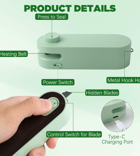 Daioai 2 in 1 USB Rechargeable Bag Cutter Sealer Portable Mini White