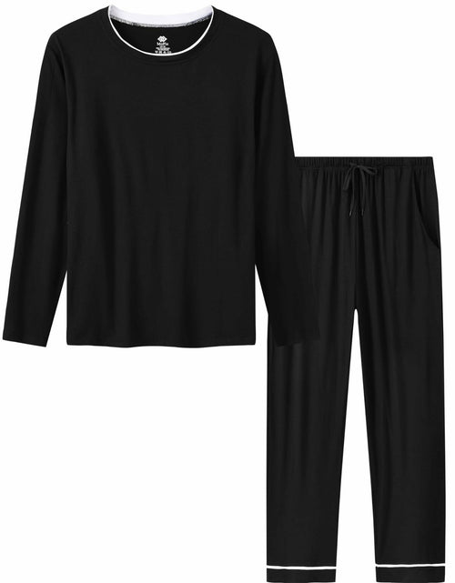Load image into Gallery viewer, MoFiz Mens Long Sleeve Pajama Set Black Top &amp; Pants 2 Piece Loungewear Size L
