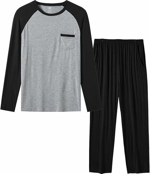 Load image into Gallery viewer, MoFiz Mens Long Sleeve Pajama Set Black Top &amp; Pants 2 Piece Loungewear Size L
