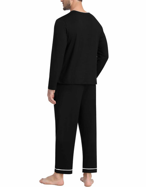 Load image into Gallery viewer, MoFiz Mens Long Sleeve Pajama Set Black Top &amp; Pants 2 Piece Loungewear Size L
