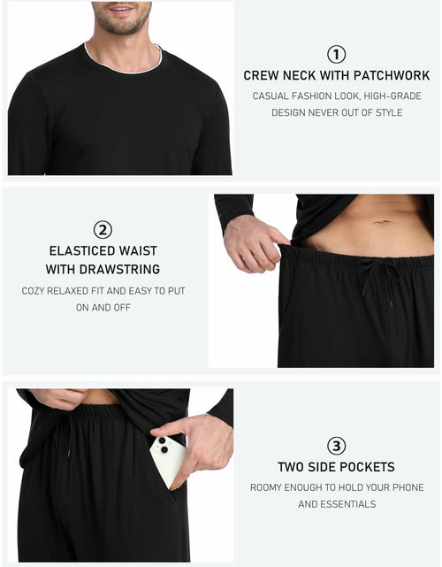 Load image into Gallery viewer, MoFiz Mens Long Sleeve Pajama Set Black Top &amp; Pants 2 Piece Loungewear Size L
