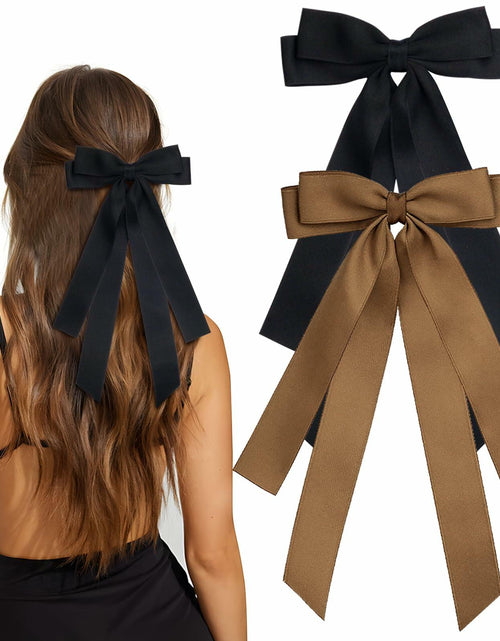 Load image into Gallery viewer, MIKONIKO Bow Hair Clips 2PCS Set Black Brown Ribbon Alligator Clip
