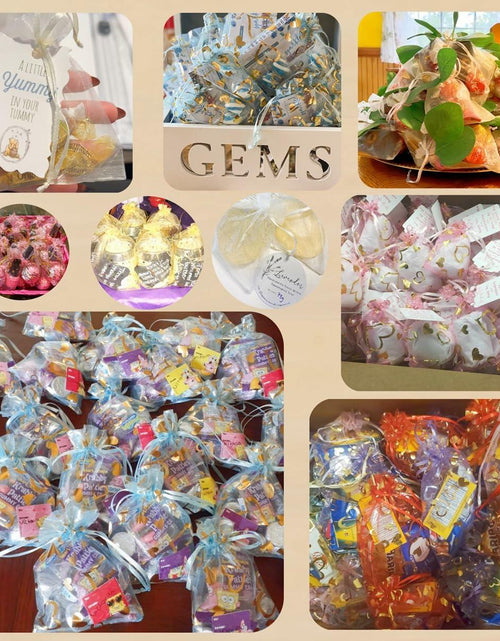 Load image into Gallery viewer, QIANHAILIZZ 100 pcs 3.5x4.7in Flower Heart Organza Gift Pouch Lilac Gold
