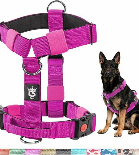 TSPRO Heavy Duty Tactical Dog Harness Adjustable Soft Handle Purple Size L